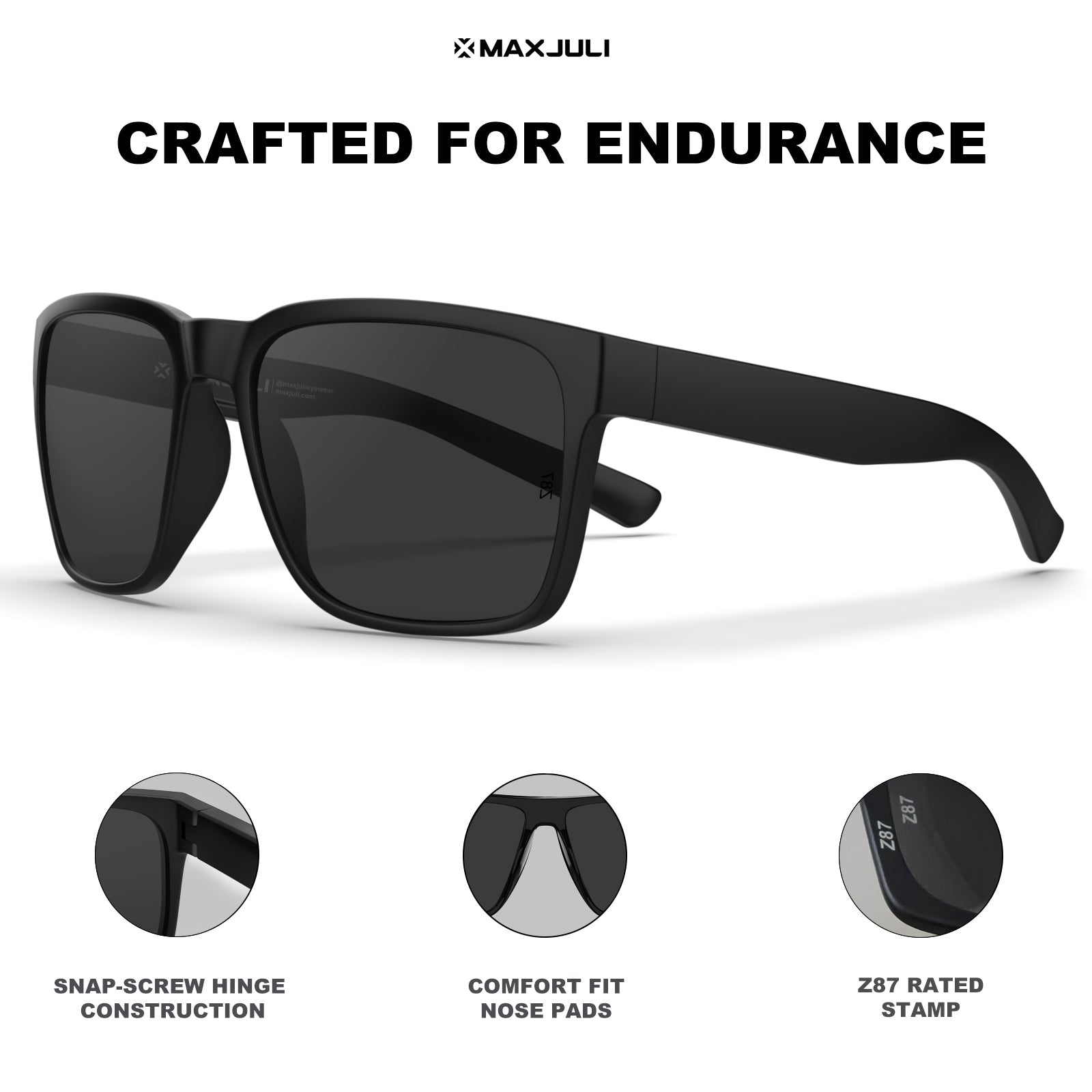 MAXJULI Z87 Sunglasses for Big Wide Heads Men TR90 Ultralight